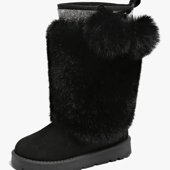 Black Faux Fur Boots - Picture 2 of 6